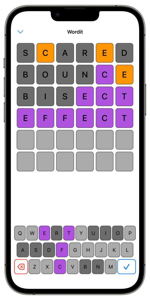 Wordit gameplay - 6 letters
